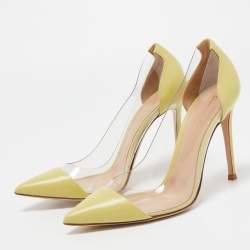 Pre Owned Gianvito Rossi Light Yellow Leather and PVC Plexi Pumps Size 38.5