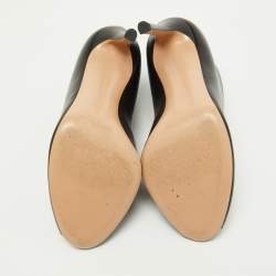 Pre Owned Gianvito Rossi Black Leather V-Neck Peep Toe Ankle Boots Size 38