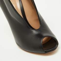 Pre Owned Gianvito Rossi Black Leather V-Neck Peep Toe Ankle Boots Size 38