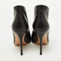 Pre Owned Gianvito Rossi Black Leather V-Neck Peep Toe Ankle Boots Size 38