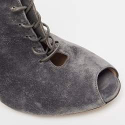 Pre Owned Gianvito Rossi Grey Suede Jane Ankle Booties Size 38.5