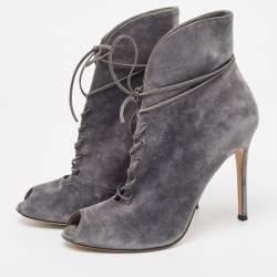 Pre Owned Gianvito Rossi Grey Suede Jane Ankle Booties Size 38.5