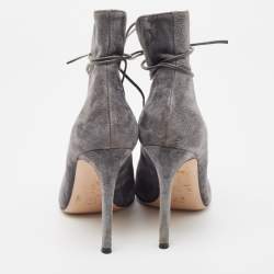 Pre Owned Gianvito Rossi Grey Suede Jane Ankle Booties Size 38.5