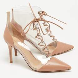 مملوكة مسبقًا Gianvito Rossi Beige PVC and Leather Helmut Ankle Boots Size 38.5