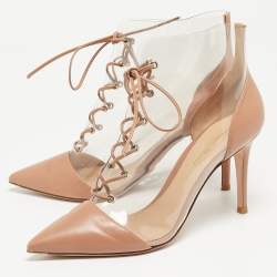 مملوكة مسبقًا Gianvito Rossi Beige PVC and Leather Helmut Ankle Boots Size 38.5