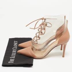 مملوكة مسبقًا Gianvito Rossi Beige PVC and Leather Helmut Ankle Boots Size 38.5