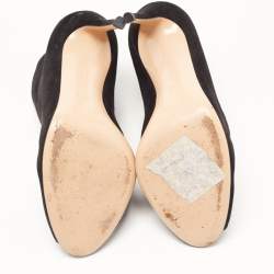 Pre Owned Gianvito Rossi Black Suede Vamp Peep Toe Ankle Booties Size 39