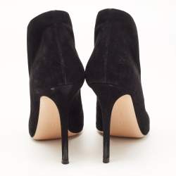 Pre Owned Gianvito Rossi Black Suede Vamp Peep Toe Ankle Booties Size 39