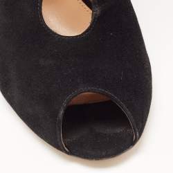 Pre Owned Gianvito Rossi Black Suede Vamp Peep Toe Ankle Booties Size 39