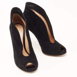 Pre Owned Gianvito Rossi Black Suede Vamp Peep Toe Ankle Booties Size 39