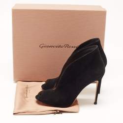 Pre Owned Gianvito Rossi Black Suede Vamp Peep Toe Ankle Booties Size 39