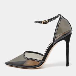 Pre Owned Gianvito Rossi Black PVC and Crystal Embellished Suede Sabin Pumps Size 38