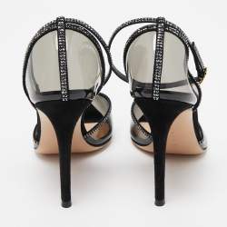 Pre Owned Gianvito Rossi Black PVC and Crystal Embellished Suede Sabin Pumps Size 38