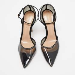 Pre Owned Gianvito Rossi Black PVC and Crystal Embellished Suede Sabin Pumps Size 38