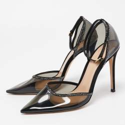 Pre Owned Gianvito Rossi Black PVC and Crystal Embellished Suede Sabin Pumps Size 38