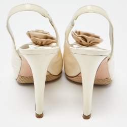 Pre Owned Gianvito Rossi Off White Patent Leather Flower Applique Peep Toe Slingback Pumps Size 38