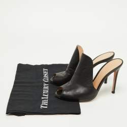 Gianvito Rossi Black Leather Alise Peep Toe Mules Size 37.5