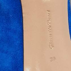 Pre Owned Gianvito Rossi Blue Suede Peep Toe Mules Size 39