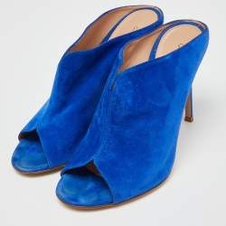 Pre Owned Gianvito Rossi Blue Suede Peep Toe Mules Size 39