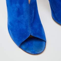 Pre Owned Gianvito Rossi Blue Suede Peep Toe Mules Size 39