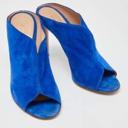 Pre Owned Gianvito Rossi Blue Suede Peep Toe Mules Size 39
