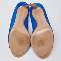 Pre Owned Gianvito Rossi Blue Suede Peep Toe Mules Size 39