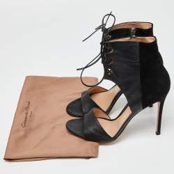 Pre Owned Gianvito Rossi Black Leather and Suede Lace Up Sandals Size 39
