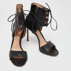 Pre Owned Gianvito Rossi Black Leather and Suede Lace Up Sandals Size 39