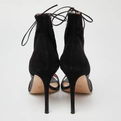 Pre Owned Gianvito Rossi Black Leather and Suede Lace Up Sandals Size 39