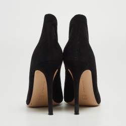 Pre Owned Gianvito Rossi Black Suede V-Neck Peep Toe Ankle Booties Size 37.5