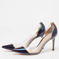 Pre Owned Gianvito Rossi Metallic Iridescent Leather and PVC Plexi Pumps Size 38