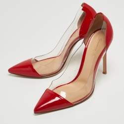 Pre Owned Gianvito Rossi Red Patent Leather and PVC Plexi Pumps Size 39