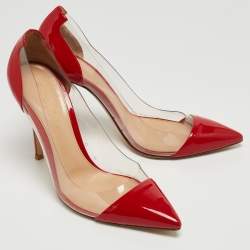 Pre Owned Gianvito Rossi Red Patent Leather and PVC Plexi Pumps Size 39