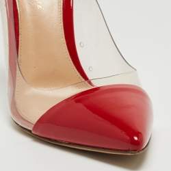 Pre Owned Gianvito Rossi Red Patent Leather and PVC Plexi Pumps Size 39
