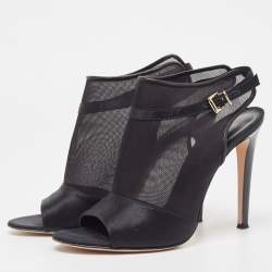 Pre Owned Gianvito Rossi Black Satin and Mesh Open Toe Cut Out Slingback Booties Size 40