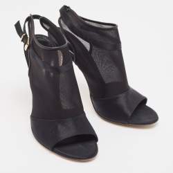 Pre Owned Gianvito Rossi Black Satin and Mesh Open Toe Cut Out Slingback Booties Size 40