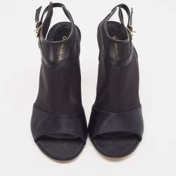 Pre Owned Gianvito Rossi Black Satin and Mesh Open Toe Cut Out Slingback Booties Size 40