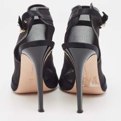 Pre Owned Gianvito Rossi Black Satin and Mesh Open Toe Cut Out Slingback Booties Size 40