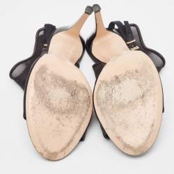 Pre Owned Gianvito Rossi Black Satin and Mesh Open Toe Cut Out Slingback Booties Size 40