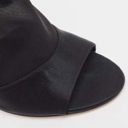 Pre Owned Gianvito Rossi Black Satin and Mesh Open Toe Cut Out Slingback Booties Size 40