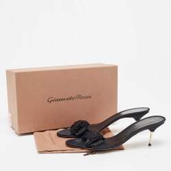 Gianvito Rossi Black Pleated Satin Bow Slide Sandals Size 41