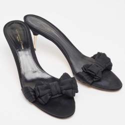 Gianvito Rossi Black Pleated Satin Bow Slide Sandals Size 41