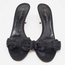 Gianvito Rossi Black Pleated Satin Bow Slide Sandals Size 41