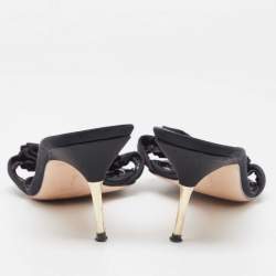 Gianvito Rossi Black Pleated Satin Bow Slide Sandals Size 41