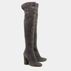 Pre Owned Gianvito Rossi Grey Suede Knee Boots Size 39
