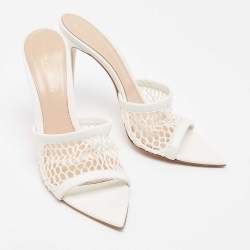 Gianvito Rossi White Mesh And Leather Honeycomb Open Toe Mules Size 39