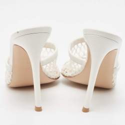 Gianvito Rossi White Mesh And Leather Honeycomb Open Toe Mules Size 39