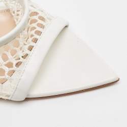 Gianvito Rossi White Mesh And Leather Honeycomb Open Toe Mules Size 39