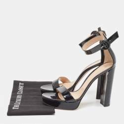 Pre Owned Gianvito Rossi Black Patent Leather Platform Ankle Strap Sandals Size 42