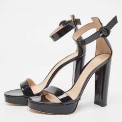 Pre Owned Gianvito Rossi Black Patent Leather Platform Ankle Strap Sandals Size 42